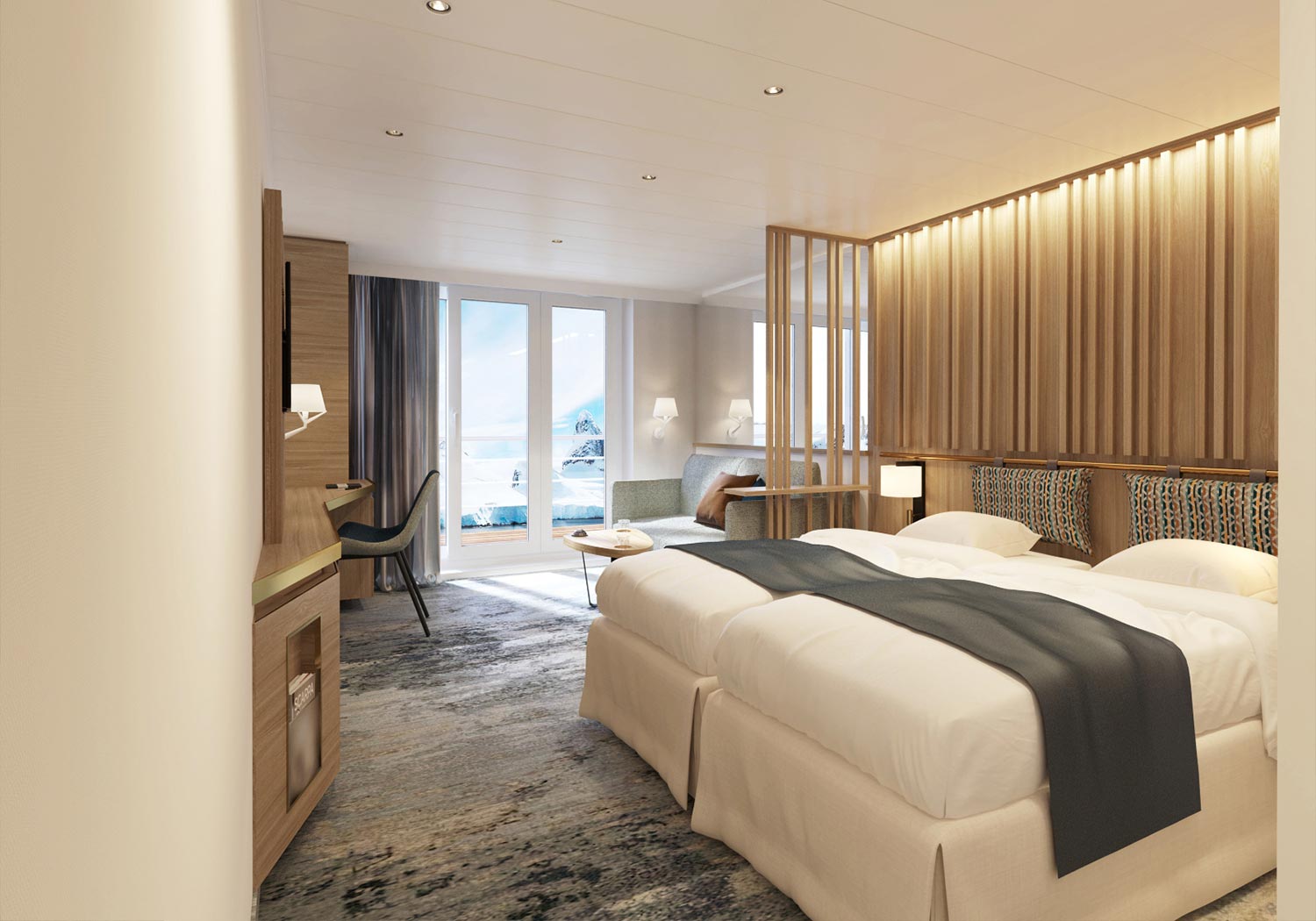 Bru & Bru agencia de viajes exclusivos Quark Expeditions al Ártico y Antártida, camarote del Crucero Ultramarine