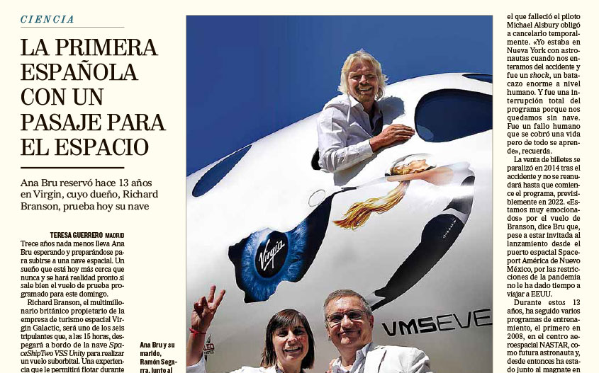 Entrevista a Ana Bru en El Mundo, futura astronauta de Virgin Galactic
